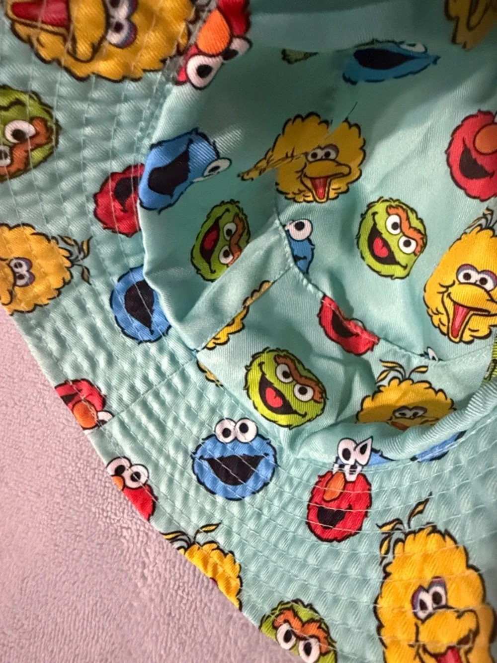 Sesame Street Aqua Blue Reversible Bucket Hat “Amazing” Character Patch